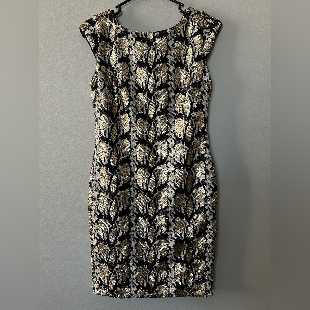 Guess Black and Gold Sequin Cocktail Dress